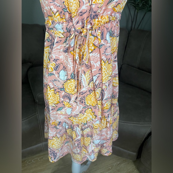 Ann Taylor LOFT Yellow Pink Boho Floral Print Sleeveless Dress Sz XS - Picture 5 of 15